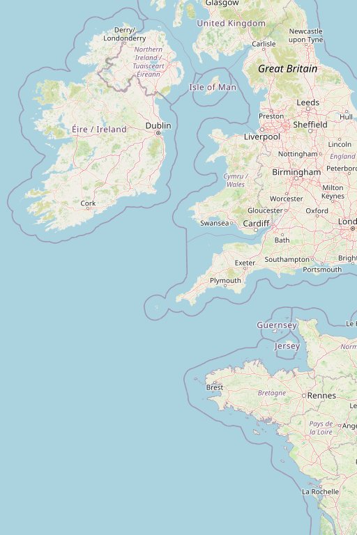 Map showing Gort in County Galway, Ireland and La Tranche-sur-Mer, France