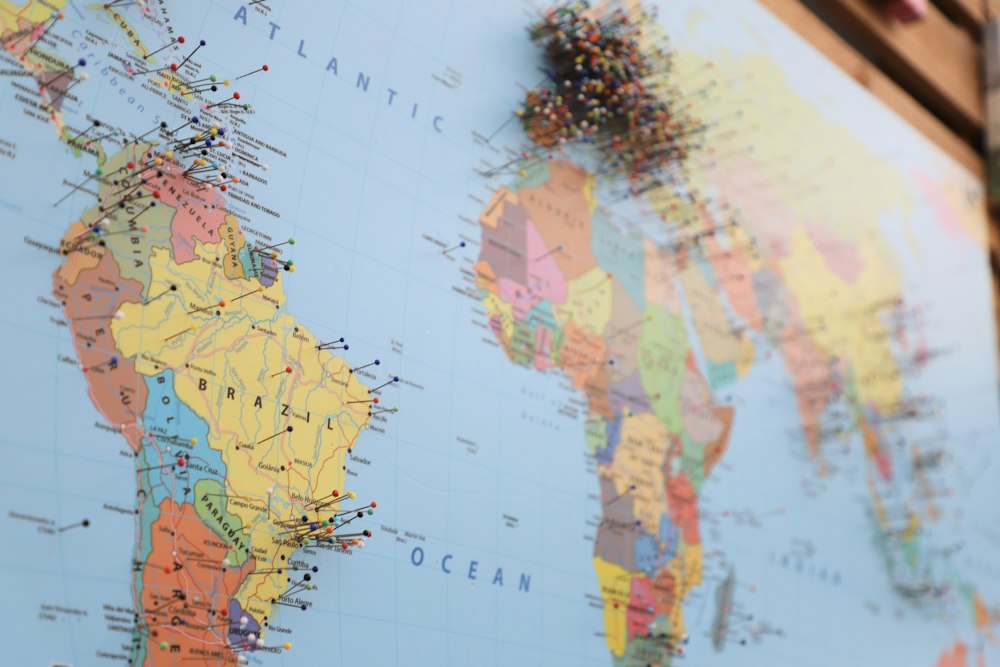 A world map with pins marking different markets